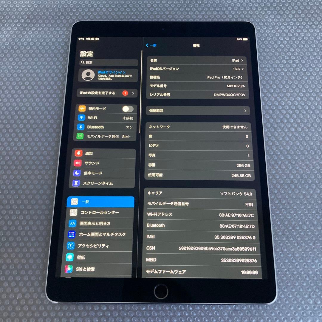 2565外観美品☆電池最良好☆iPadPro256GB10.5インチSIMフリー