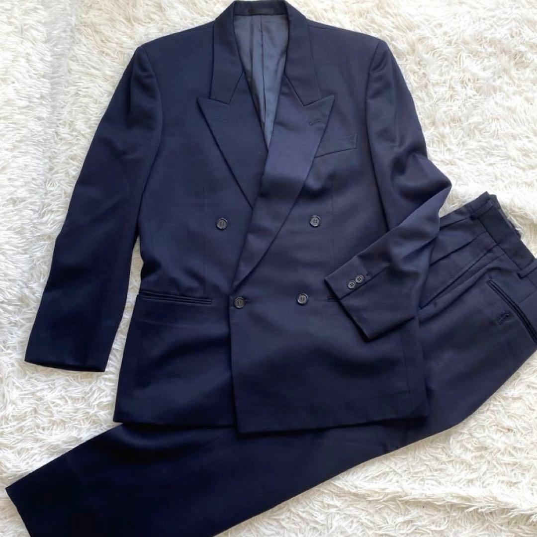 イヴサンローラン　ダブル　セットアップ　スーツ　ネイビー　ジャケット　パンツ