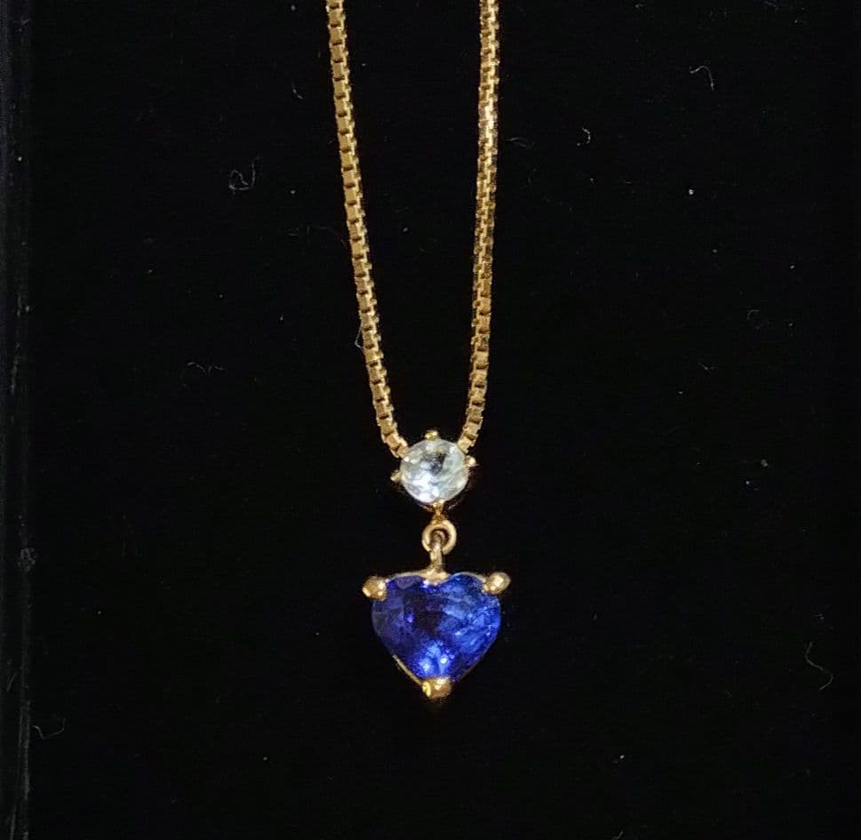 【一点物】K18 ハートのブルーサファイア×アクアマリン 特注ネックレス