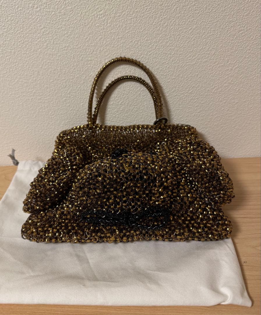 新品ANTEPRIMA ビーズ犬顔バッグ ゴールド系