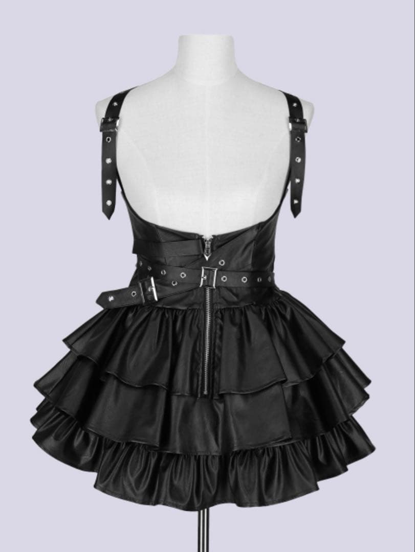 ワンピース IMVAL / Frill Leather Dress [BLK] qooza