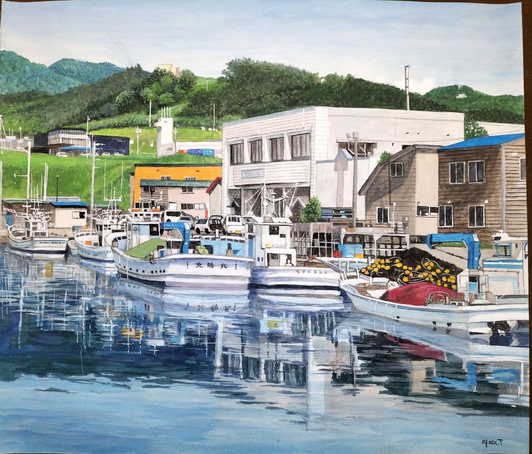 港の風景 水彩画 　F10号サイズ(45.5✕53cm)