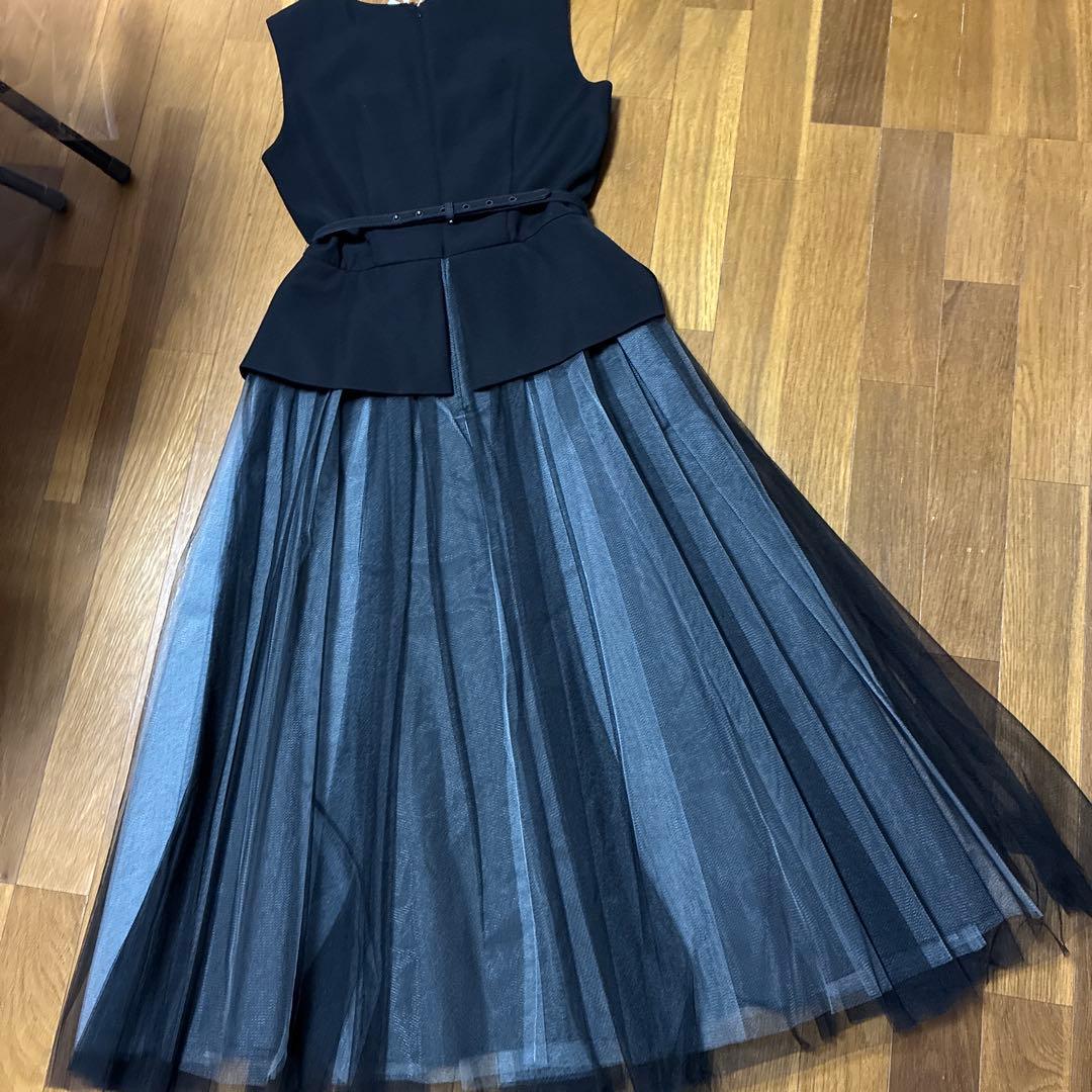 rirefete ワンピース　袖なし　チュールレース　レイヤード　黒　9号 新品