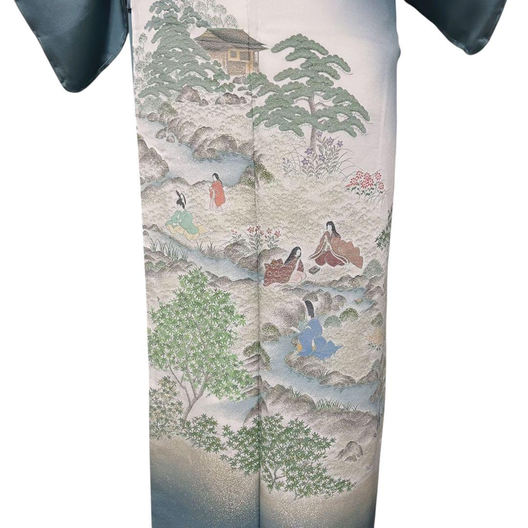 新品　美品　袷　正絹　縮緬　金彩　一つ紋　訪問着　フルセット