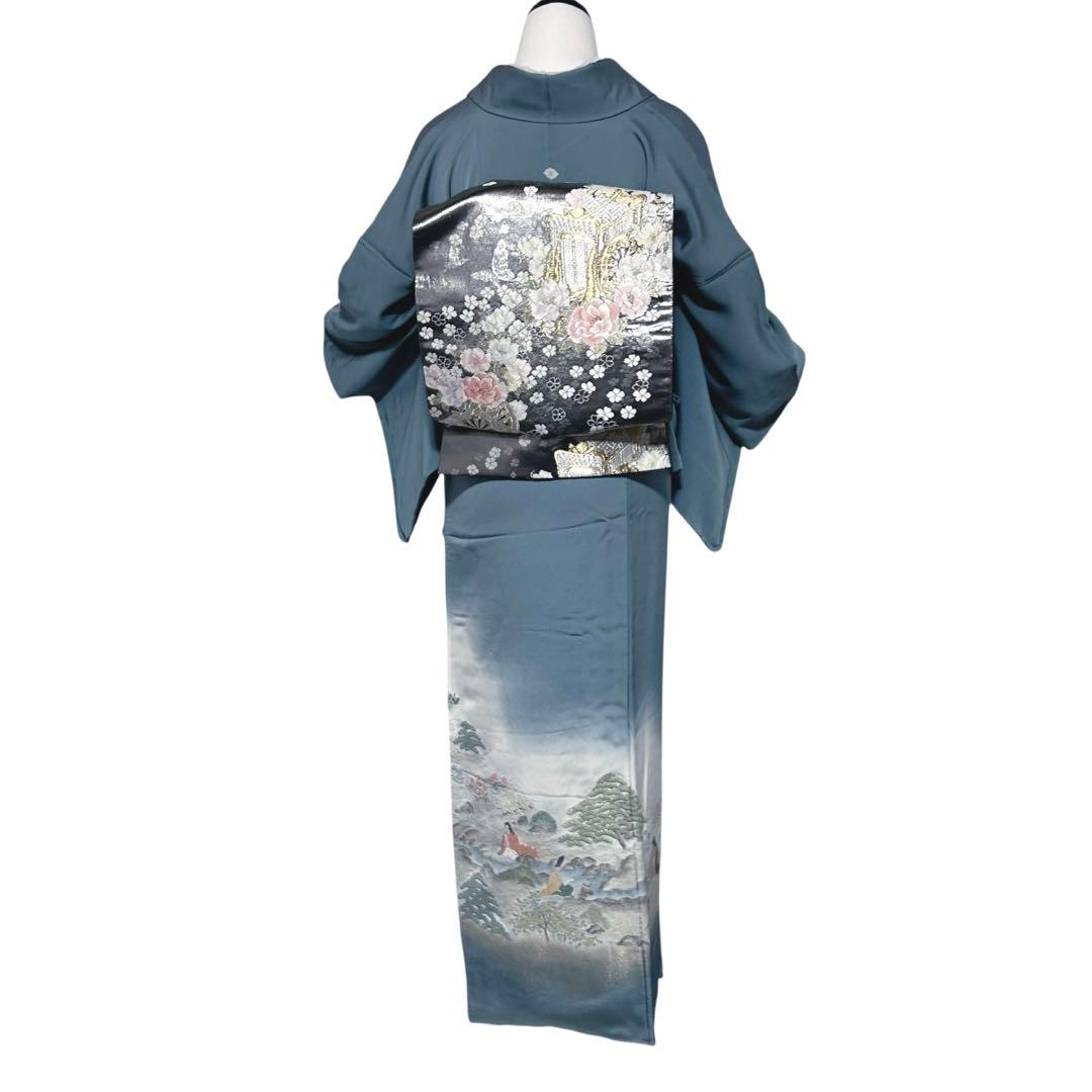 新品　美品　袷　正絹　縮緬　金彩　一つ紋　訪問着　フルセット