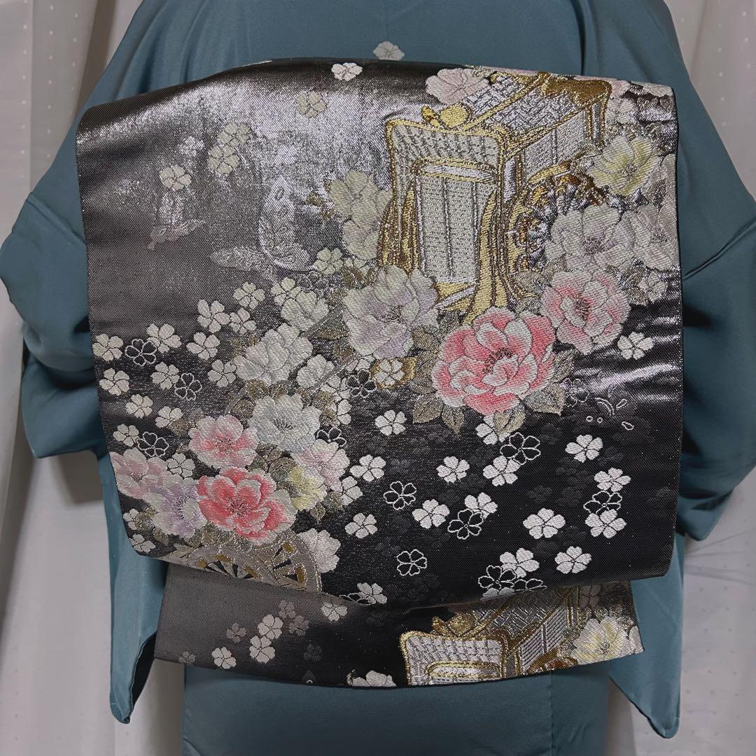 新品　美品　袷　正絹　縮緬　金彩　一つ紋　訪問着　フルセット