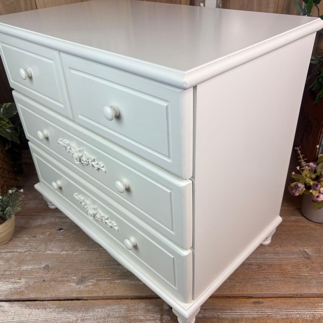 訳あり品！【102】フレンチ調ホワイトチェスト三段四つ引き木製収納家具姫系タンス