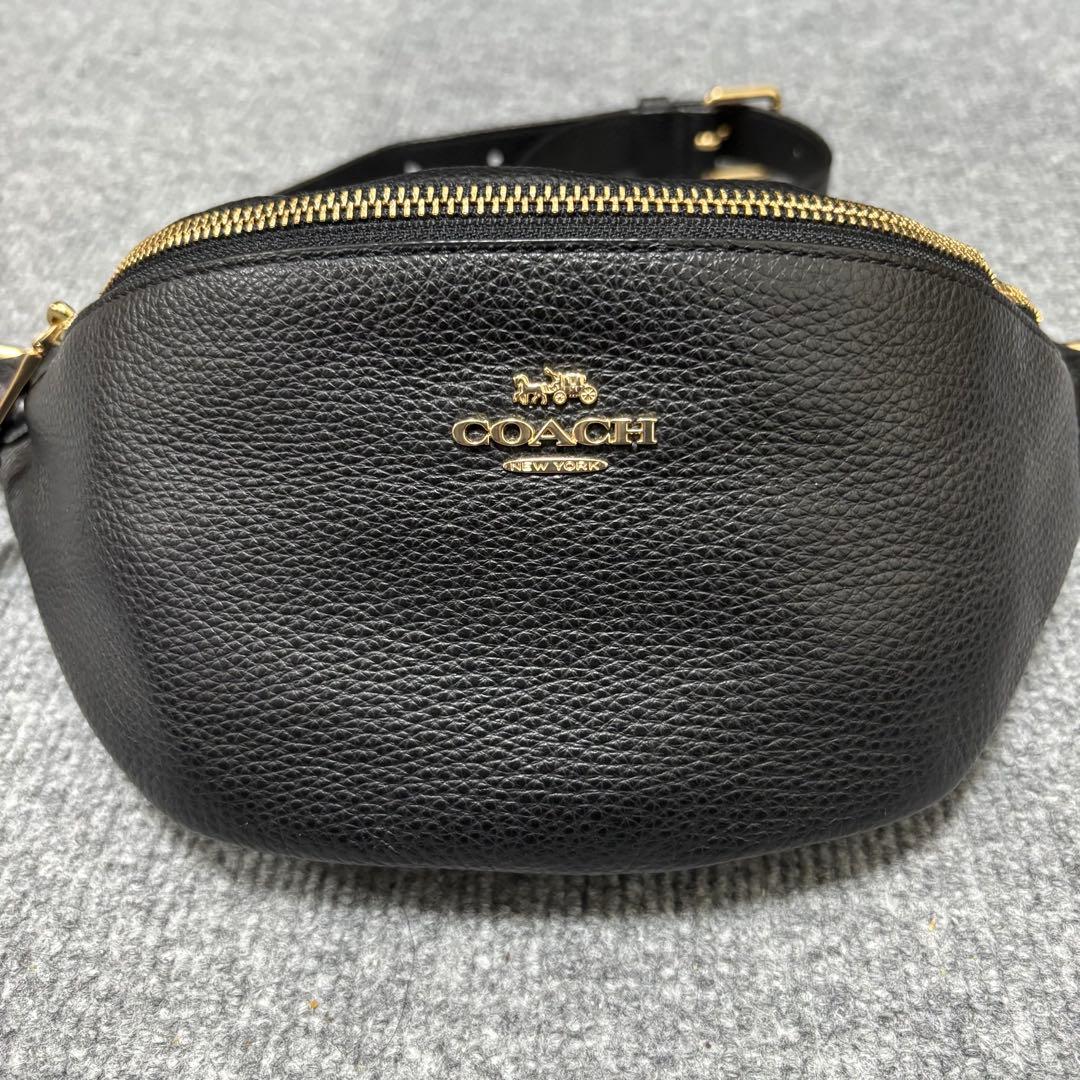 【極美品】コーチ ボディバッグ ベルトバッグ ワンショルダー レザー 黒 ロゴ