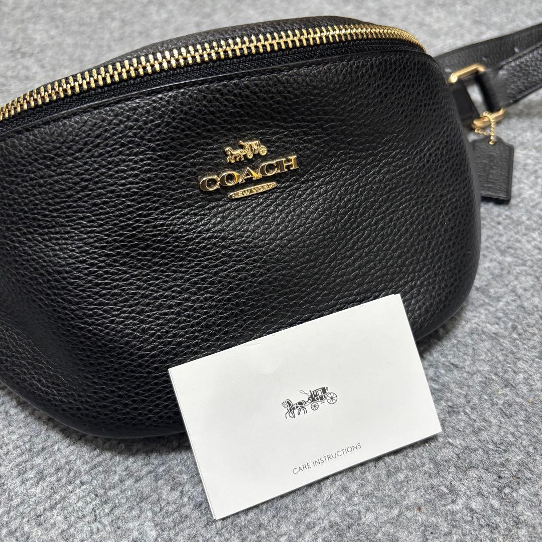【極美品】コーチ ボディバッグ ベルトバッグ ワンショルダー レザー 黒 ロゴ