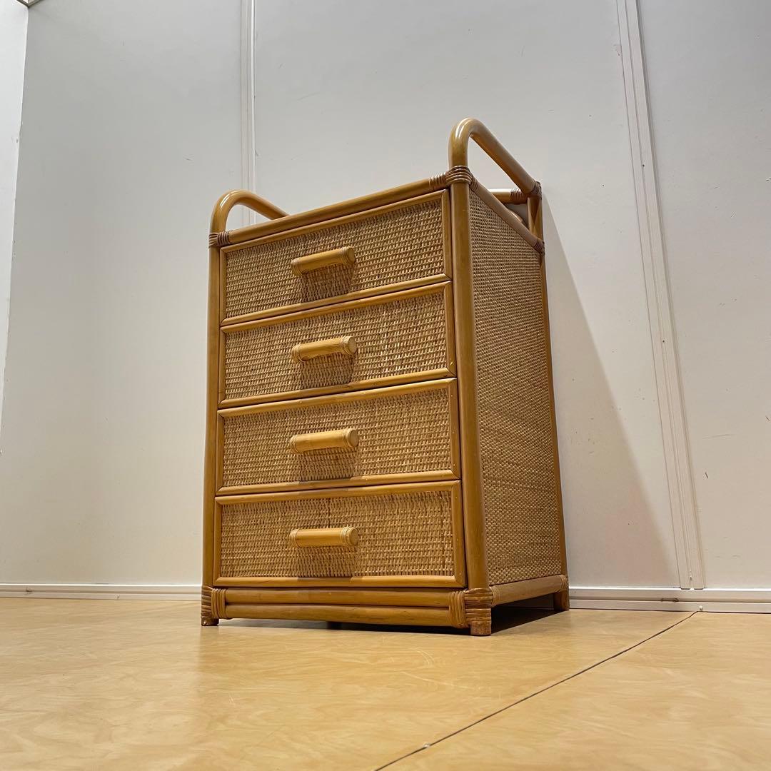 籐 ラタン 4段チェスト 引き出し 収納 タンス 箪笥 電話台 ビンテージ