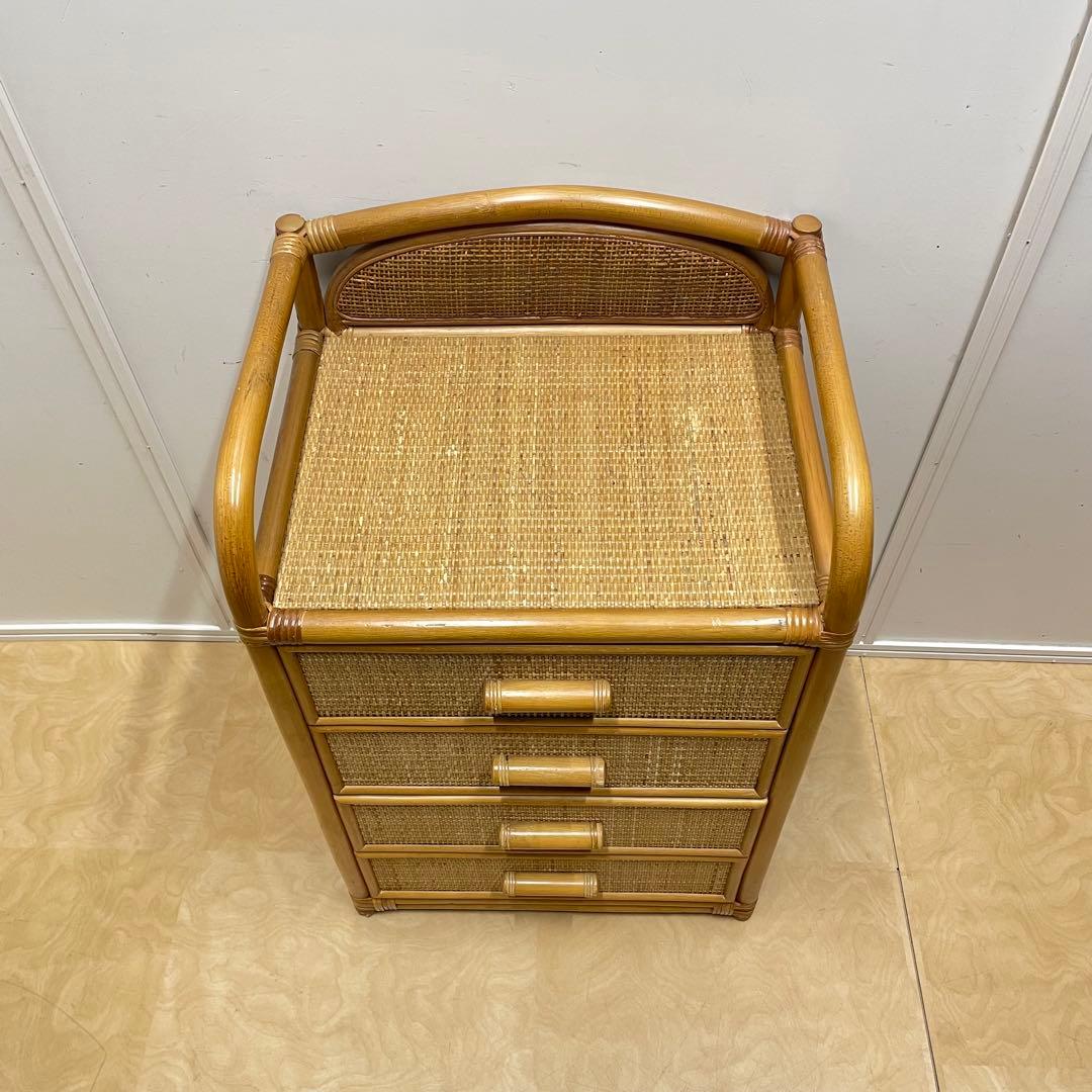 籐 ラタン 4段チェスト 引き出し 収納 タンス 箪笥 電話台 ビンテージ