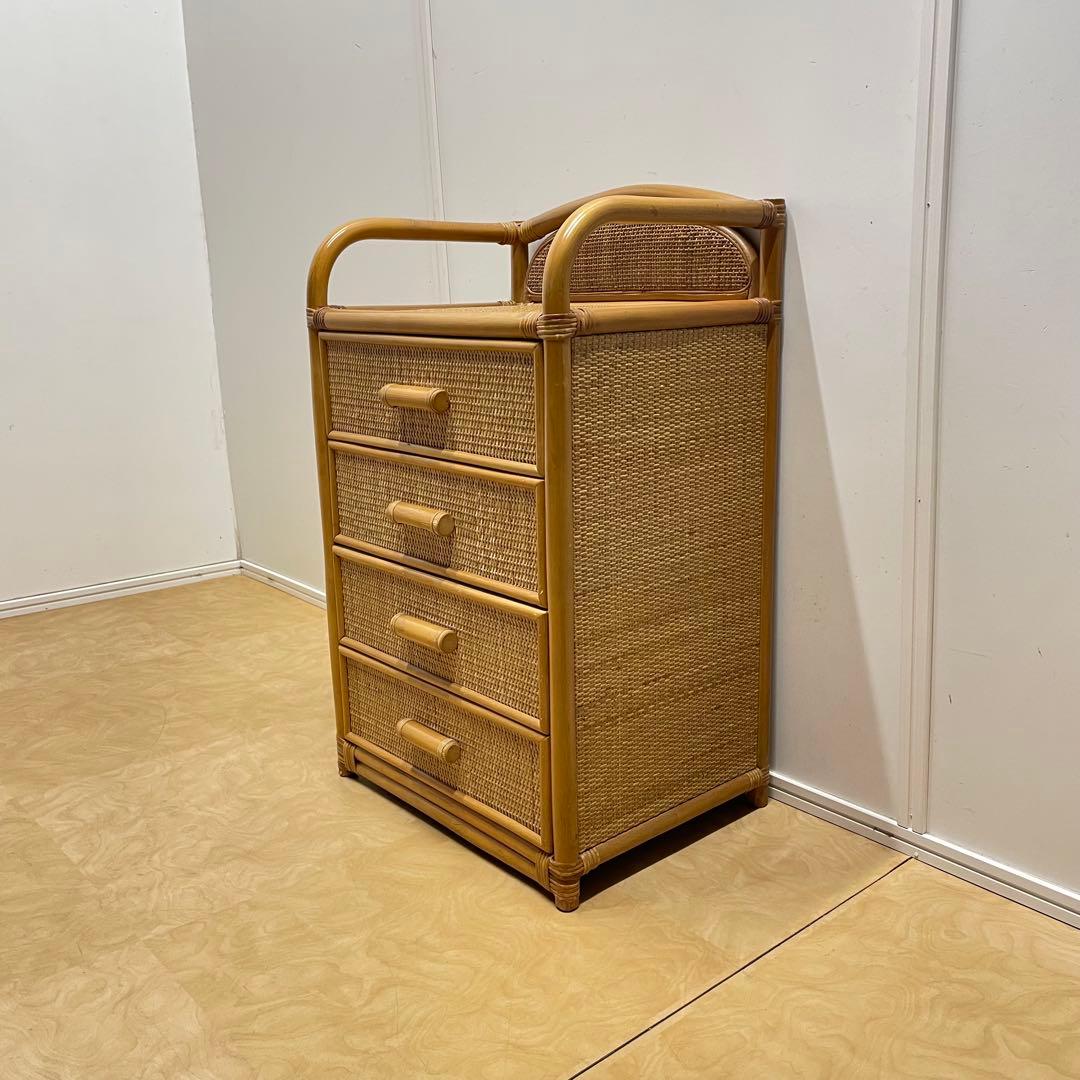 籐 ラタン 4段チェスト 引き出し 収納 タンス 箪笥 電話台 ビンテージ