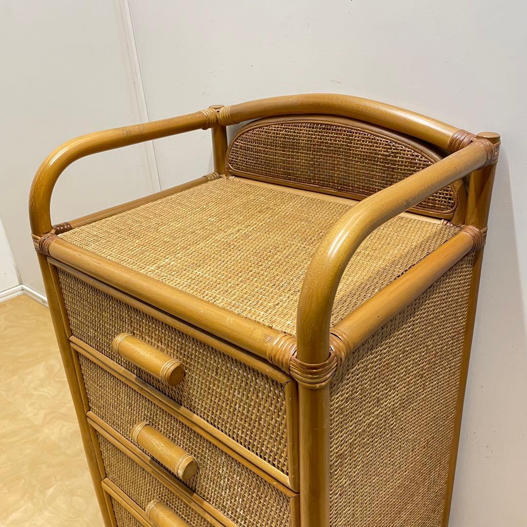 籐 ラタン 4段チェスト 引き出し 収納 タンス 箪笥 電話台 ビンテージ