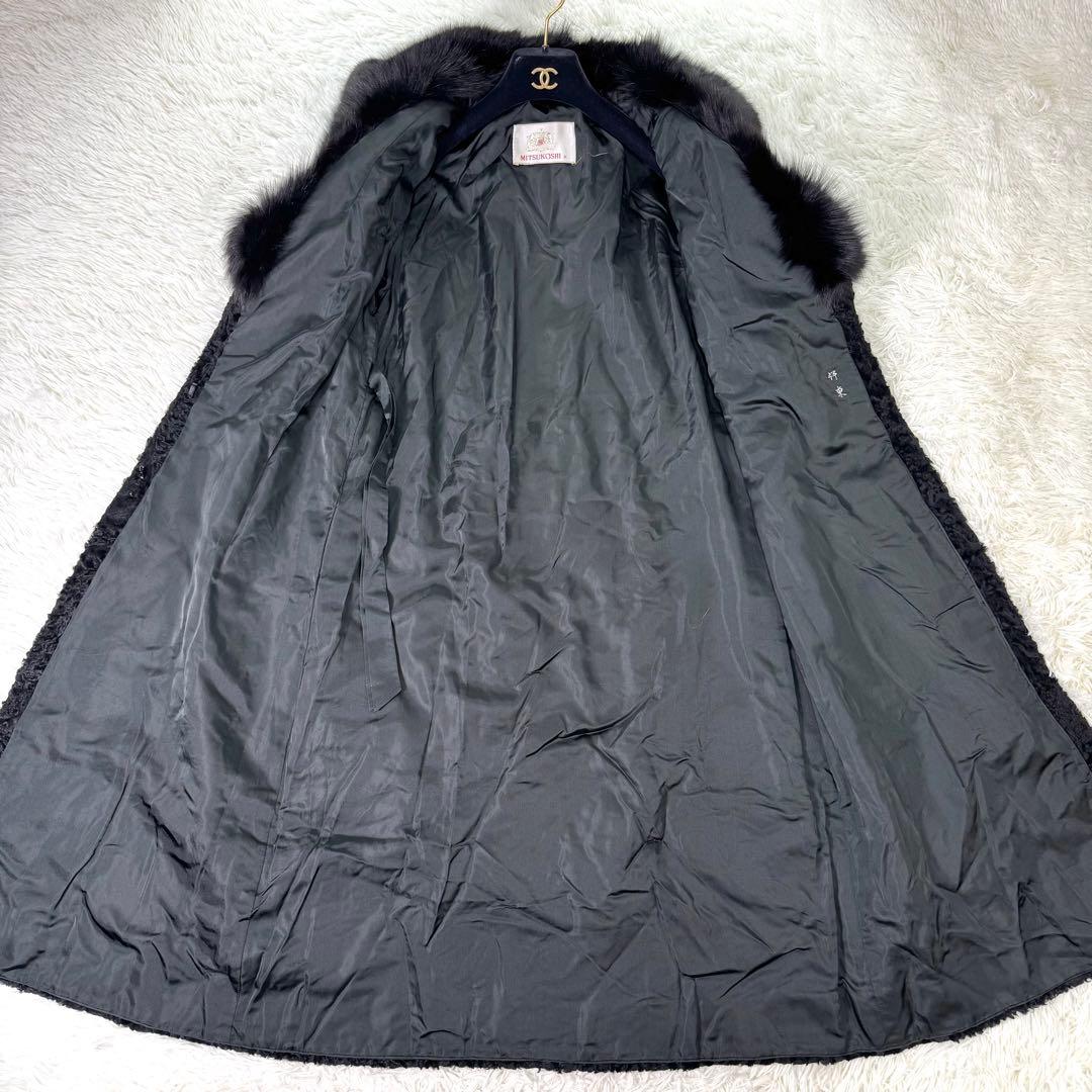 【着丈107㎝!!!】アストラカン×ブルーフォックスファー　ファーコート　本毛皮