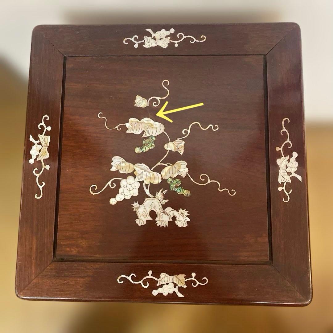 中国　唐木　チェスト　螺鈿細工　象嵌　5段　1点　引き出し　花梨　螺鈿