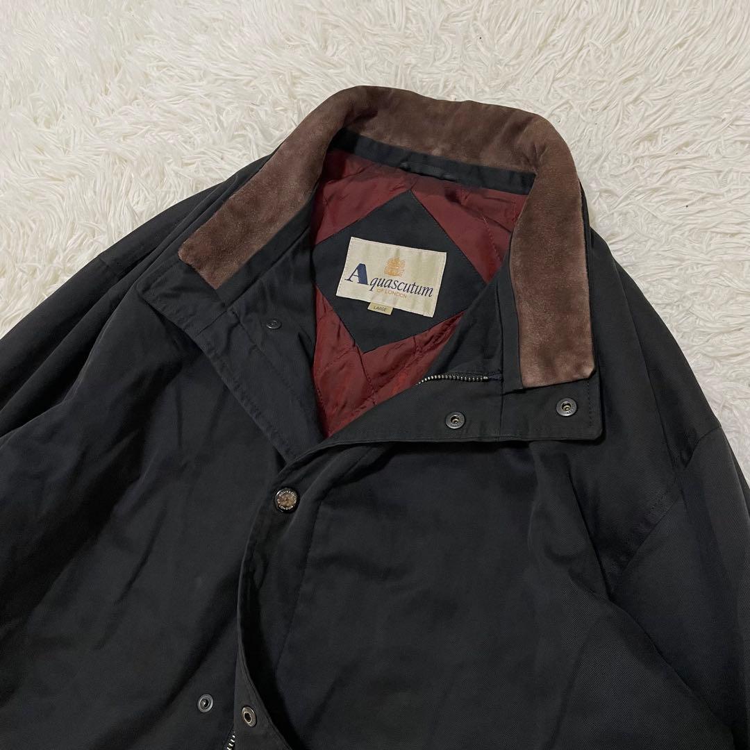 2XL相当 アクアスキュータム ハーフコート カシミヤ混 カバーオール ネイビー