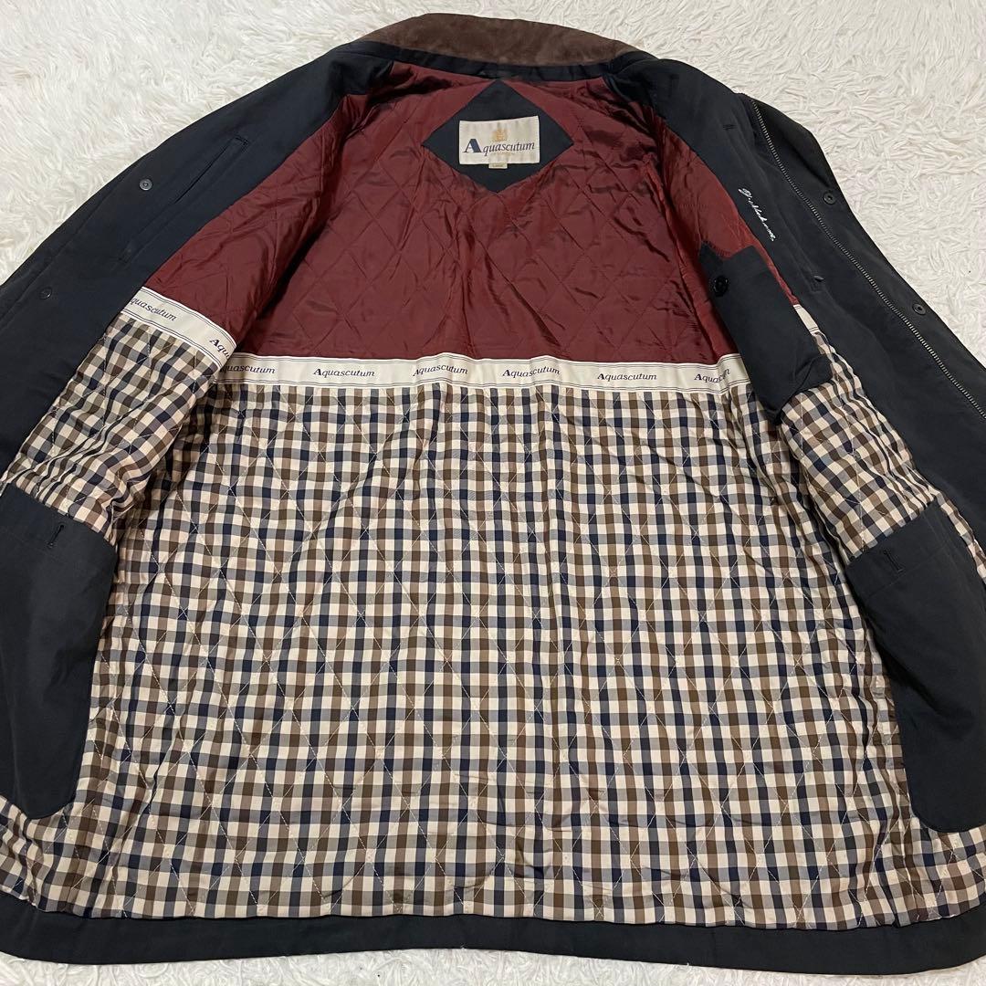 2XL相当 アクアスキュータム ハーフコート カシミヤ混 カバーオール ネイビー