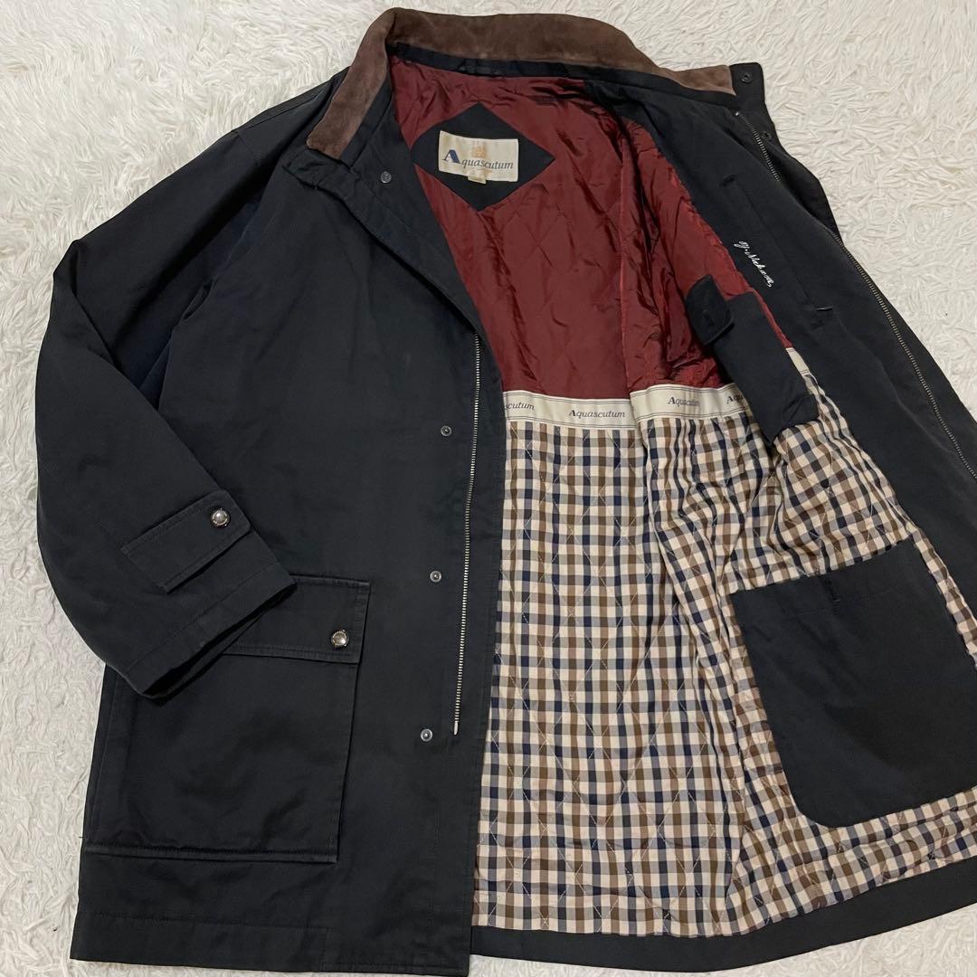 2XL相当 アクアスキュータム ハーフコート カシミヤ混 カバーオール ネイビー
