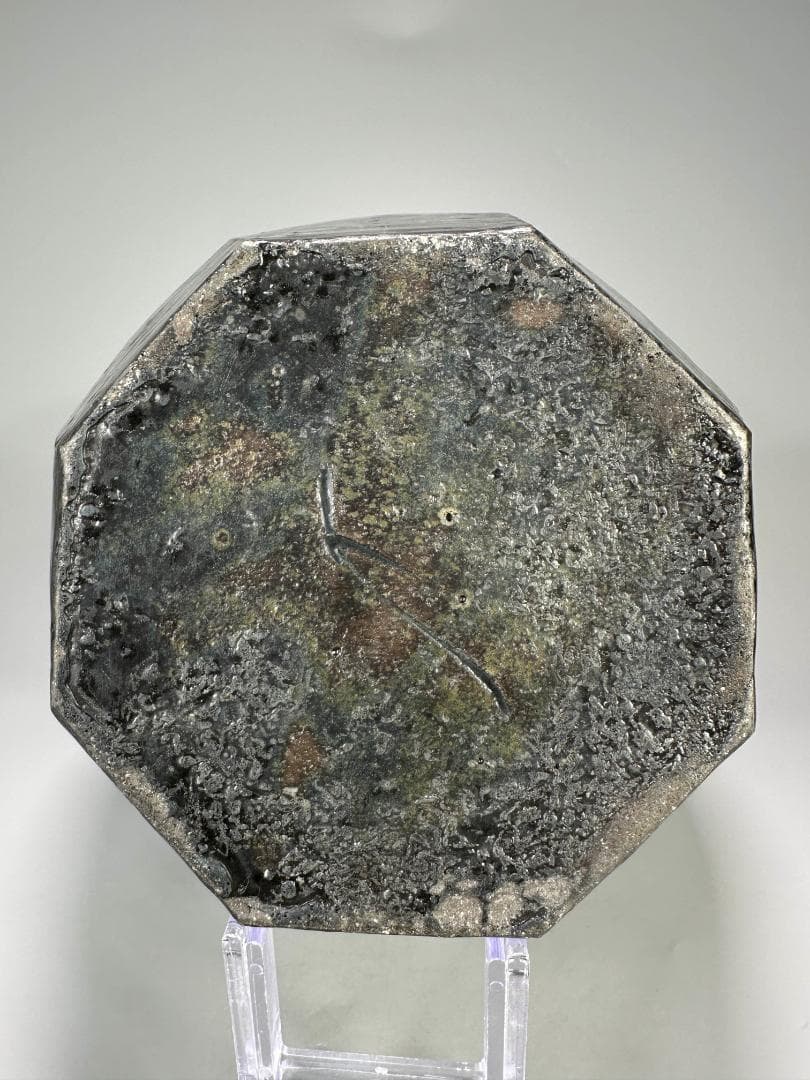 日本美術　矢野直人　黒唐津　花生　面取壺　美品　共箱　共布　本物保証