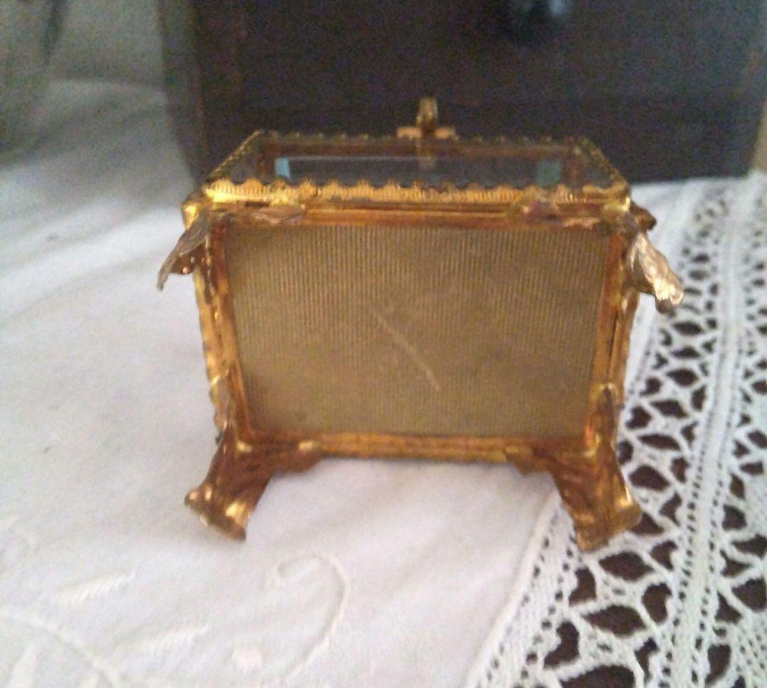 フランスアンティーク ベベルガラス ジュエリーボックス ピンククッション