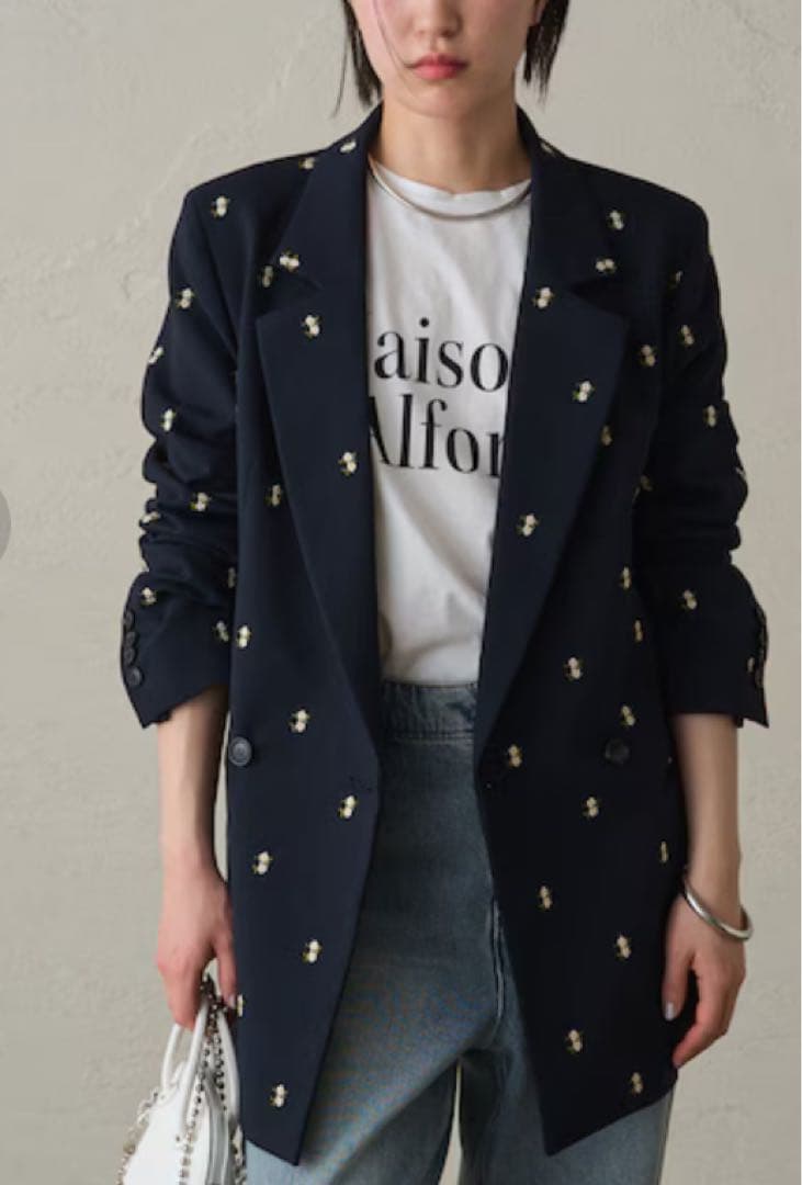 LOUNGEDRESS フラワー刺繍ジャケット　ネイビー