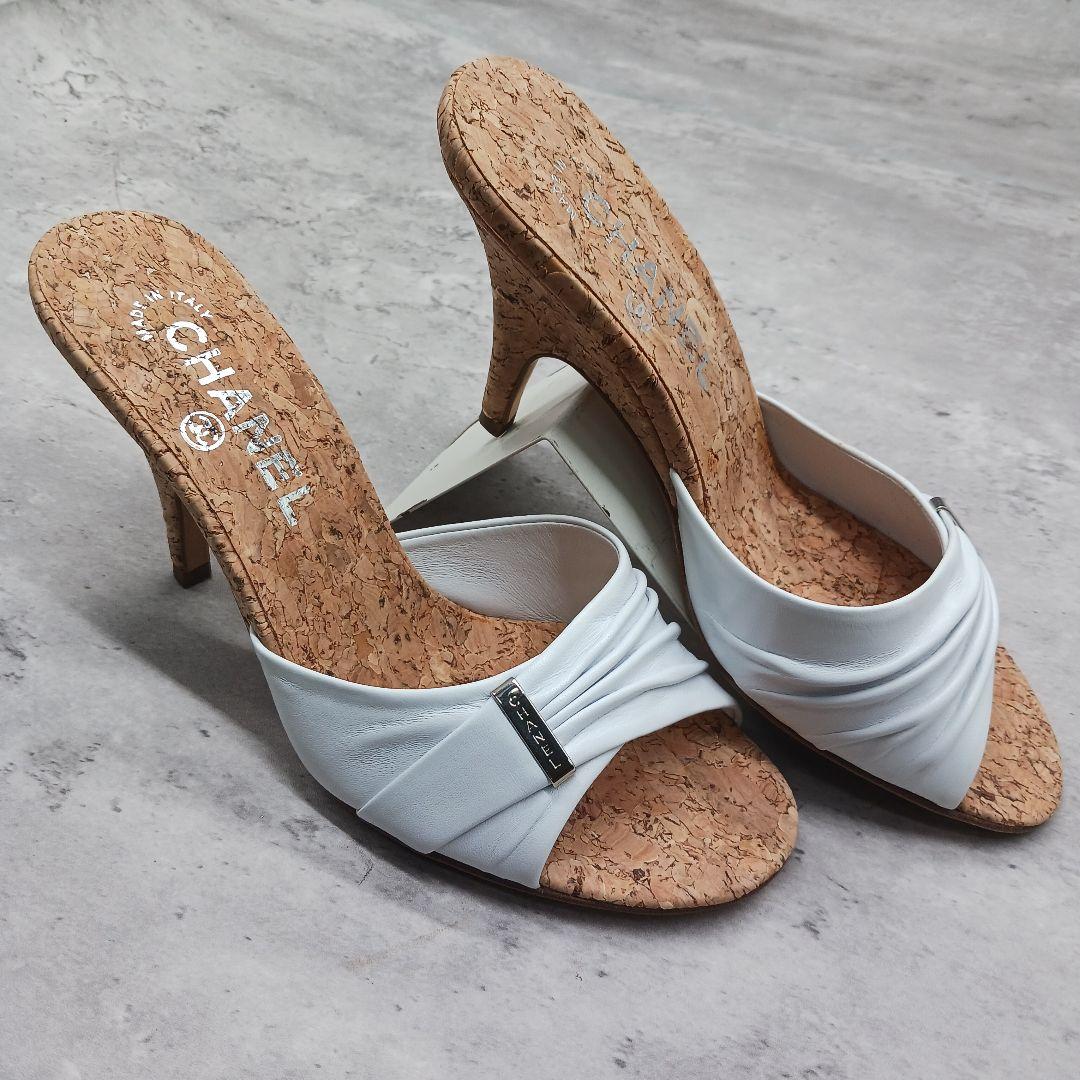 ✨未使用級✨ シャネル ホワイトレザーサンダル ウェッジソール 36