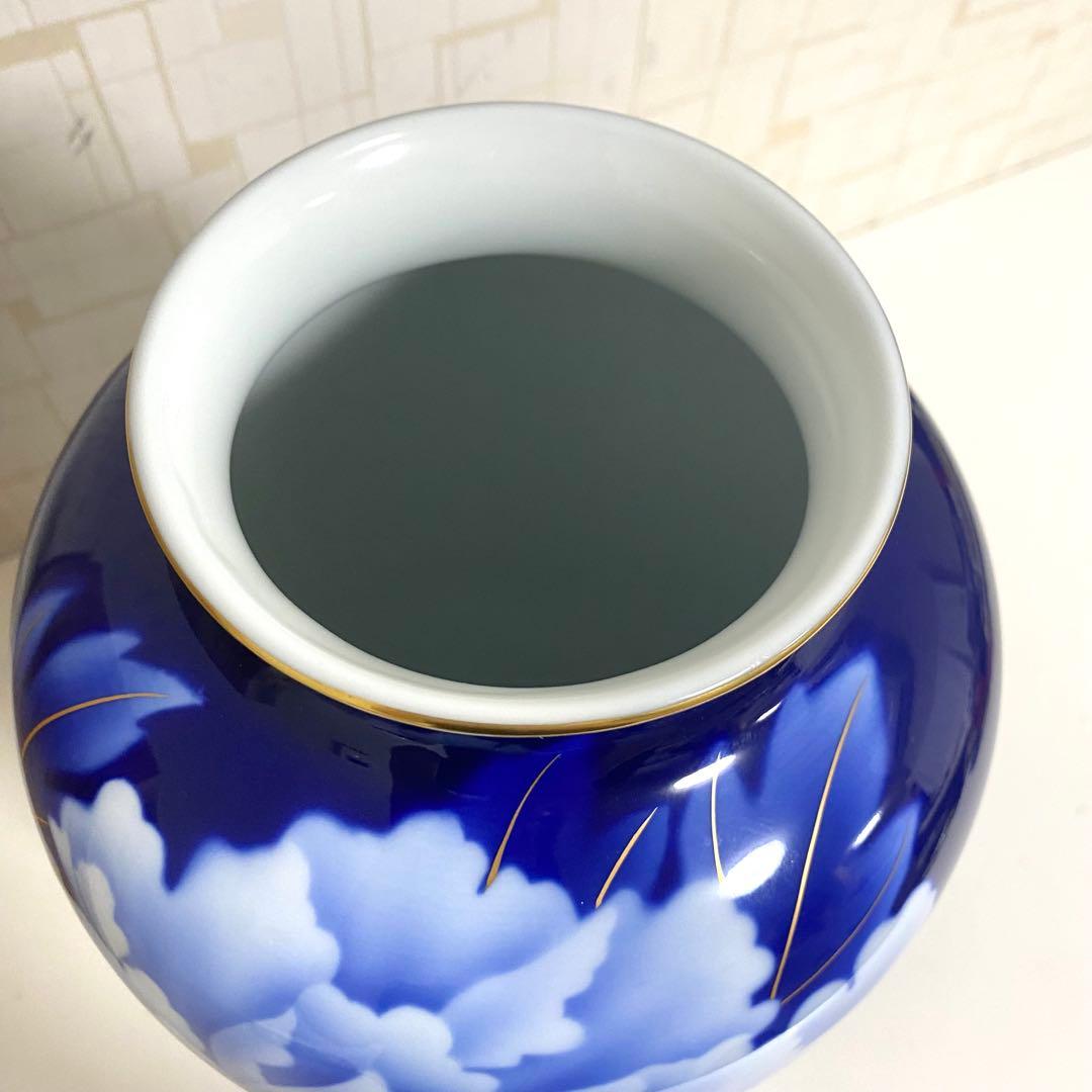 特大花瓶 有田焼 深川製磁 瑠璃牡丹ルリ金彩 宮内庁御用達 花生 14号