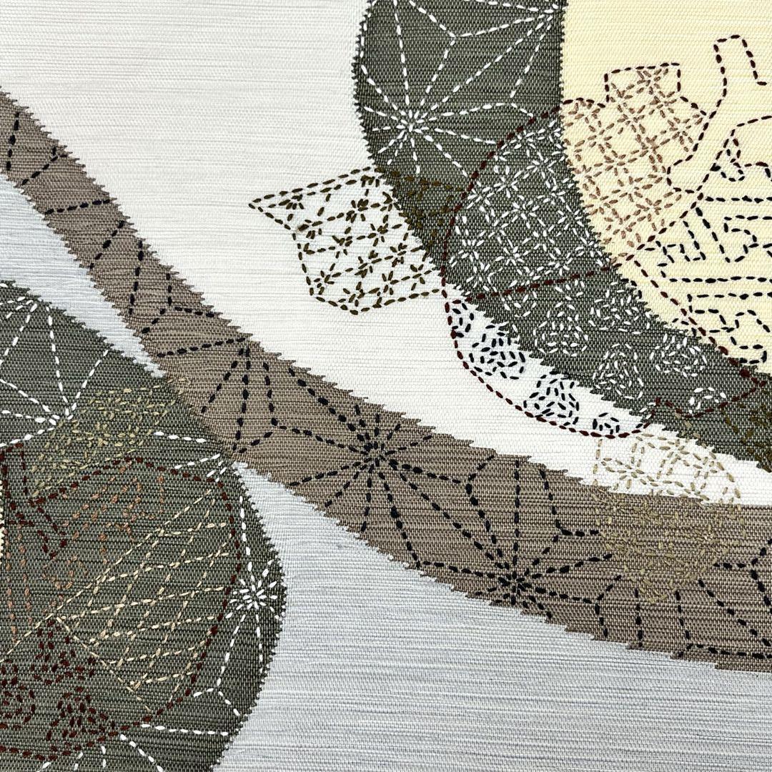 ☆ 名古屋帯 紬 刺し子 果物柄 雲井鼠 カジュアル O-4334