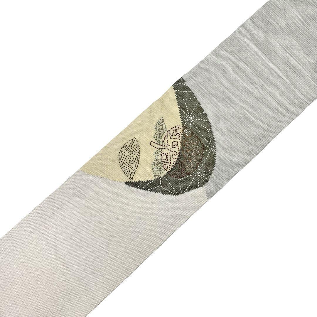 ☆ 名古屋帯 紬 刺し子 果物柄 雲井鼠 カジュアル O-4334