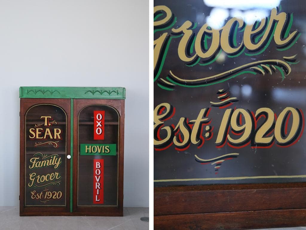 英国アンティーク英字入りディスプレイキャビネット/木製食器棚/本棚(88-148