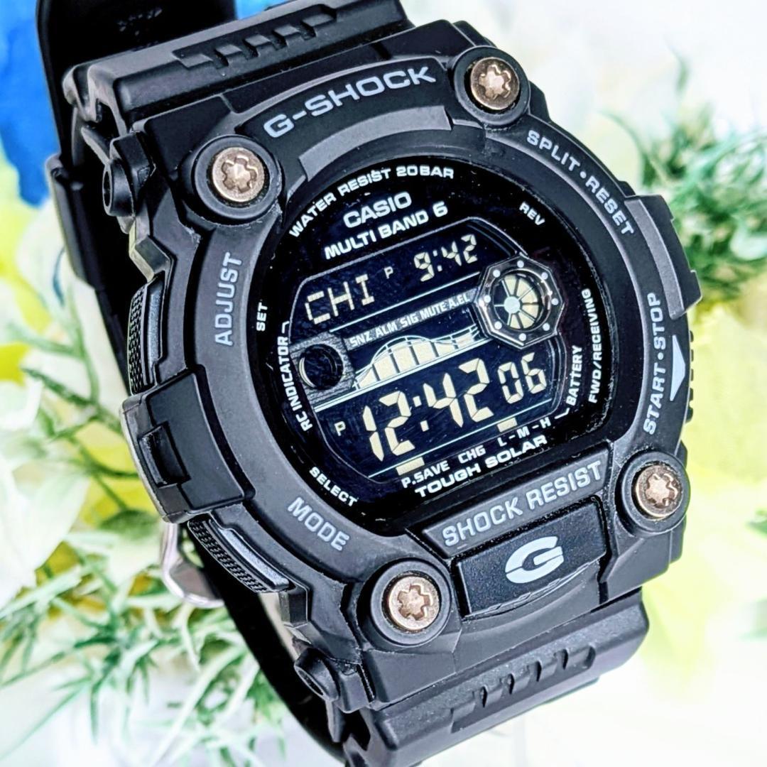 美品 CASIOメンズ腕時計Gショック ブラック ソーラー タイド＆ムーングラフ