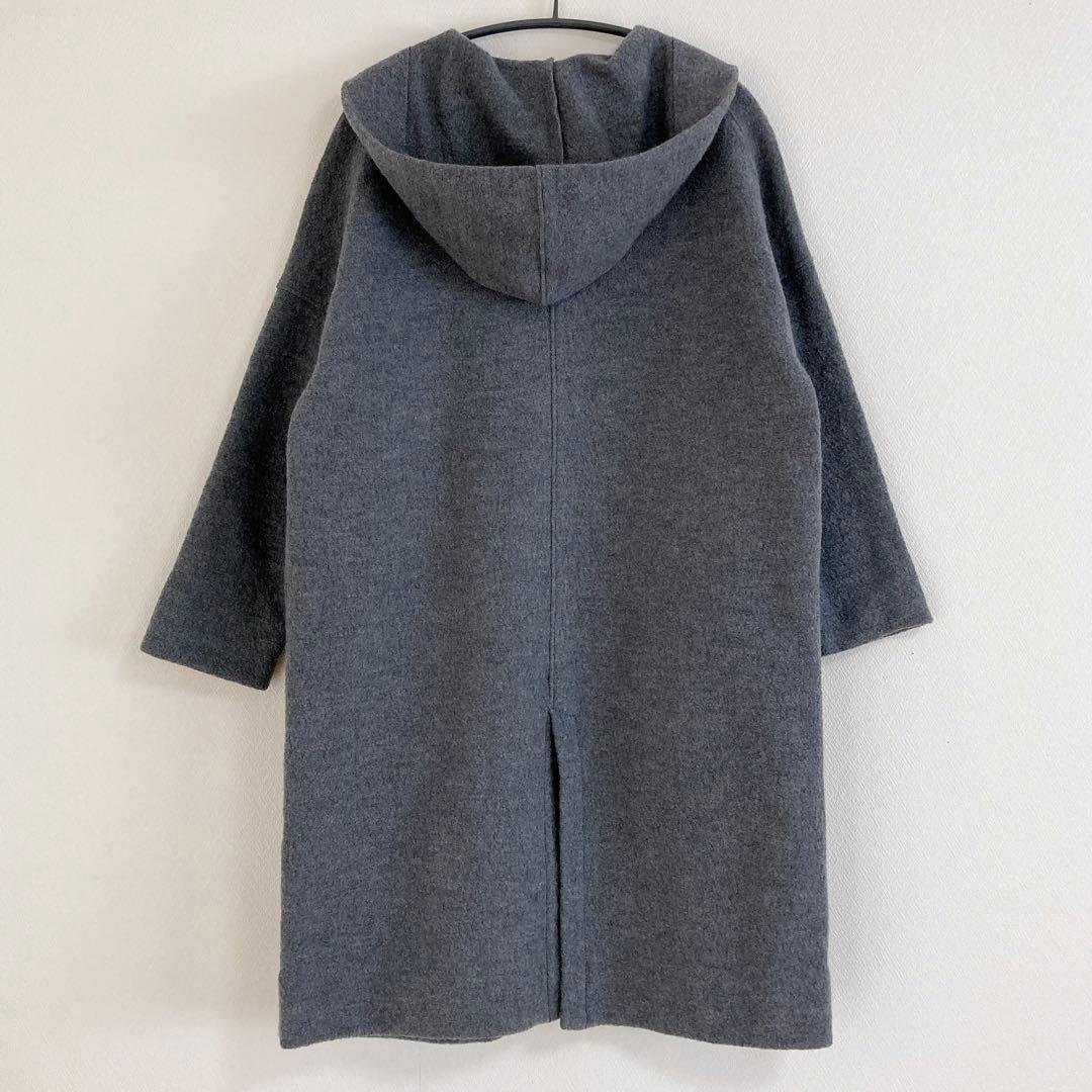 evam eva　フード付　プレスウール　コート　ウール100　グレー　サイズ1