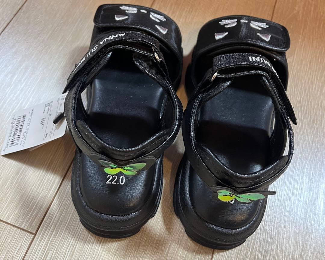 新品★アナスイミニ★スポーツサンダル★ブラック★ネコ22センチ