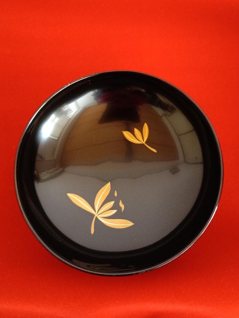 【天然木・本漆・新】越前溜塗 葉模様金蒔絵　吸物椀五客 大丸高級品