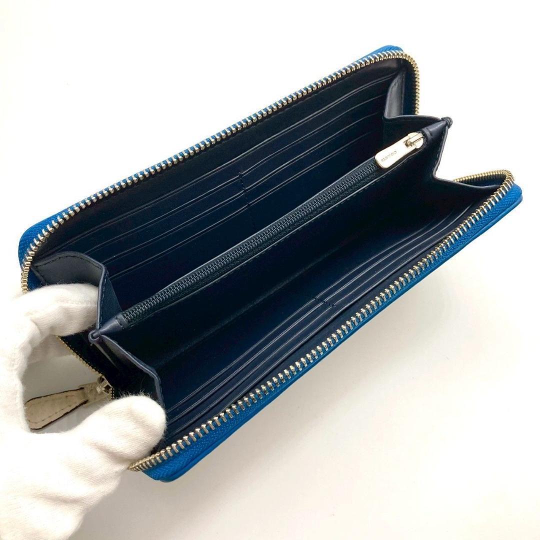 コーチ 長財布 シグネチャー レザー ブルー ベージュ カーキ ロゴ 70821