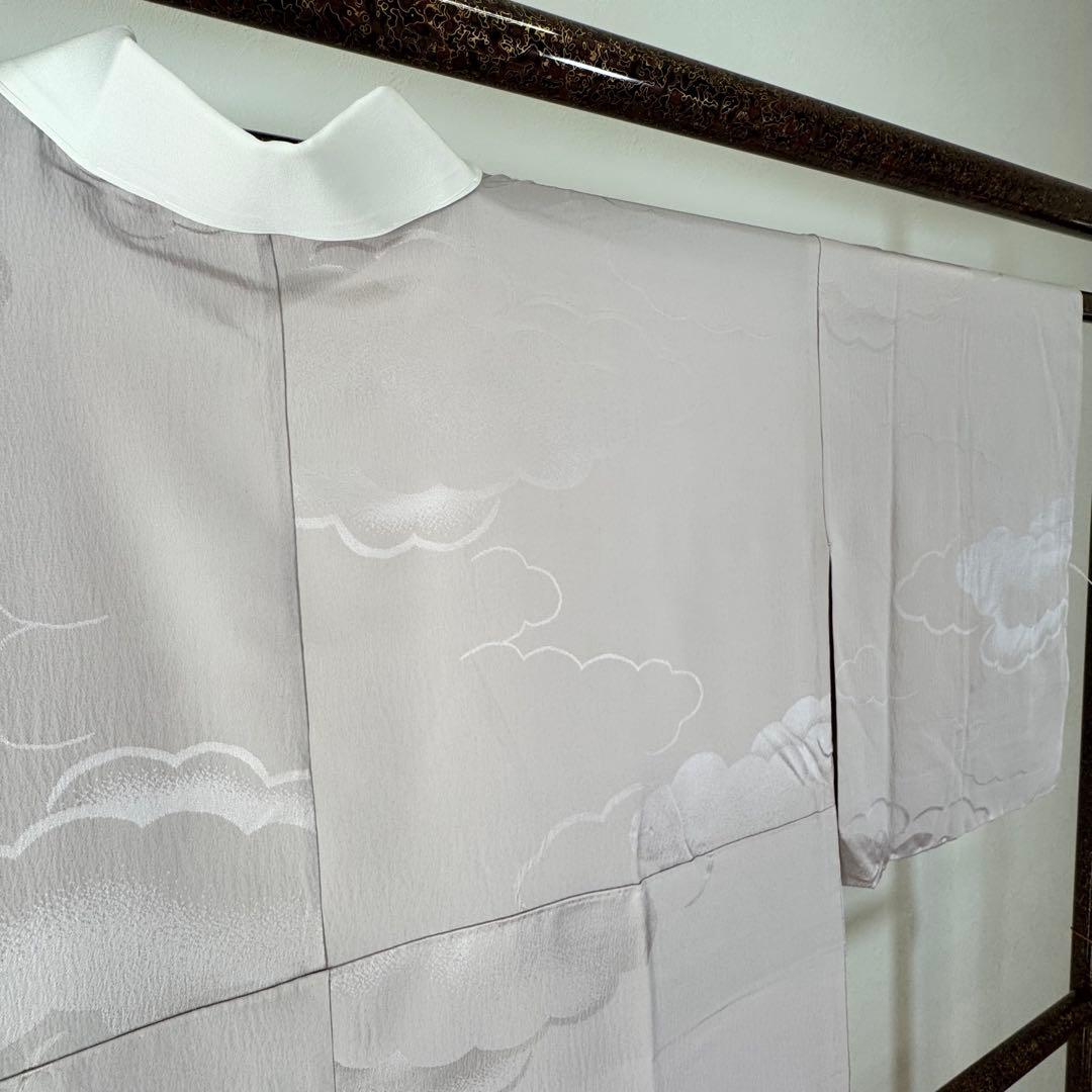 しつけ付　正絹　長襦袢　袖無双　現代　着物　136　紫　雲　トール　横幅たっぷり