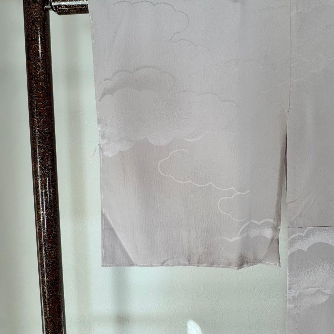 しつけ付　正絹　長襦袢　袖無双　現代　着物　136　紫　雲　トール　横幅たっぷり