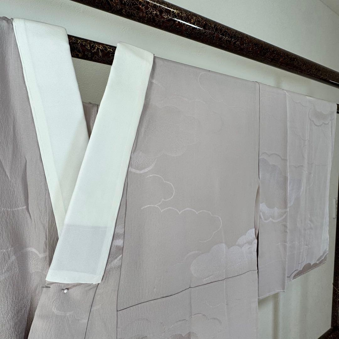 しつけ付　正絹　長襦袢　袖無双　現代　着物　136　紫　雲　トール　横幅たっぷり