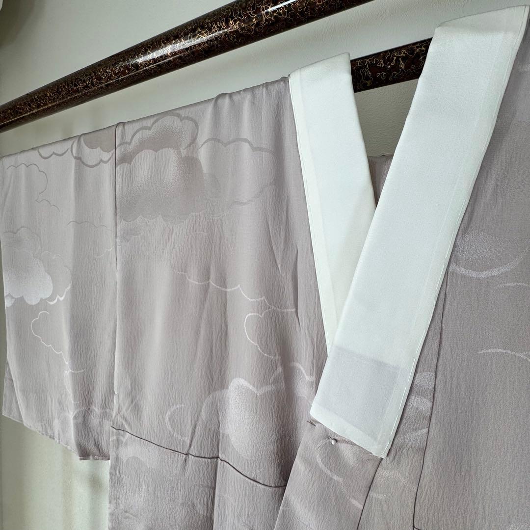 しつけ付　正絹　長襦袢　袖無双　現代　着物　136　紫　雲　トール　横幅たっぷり