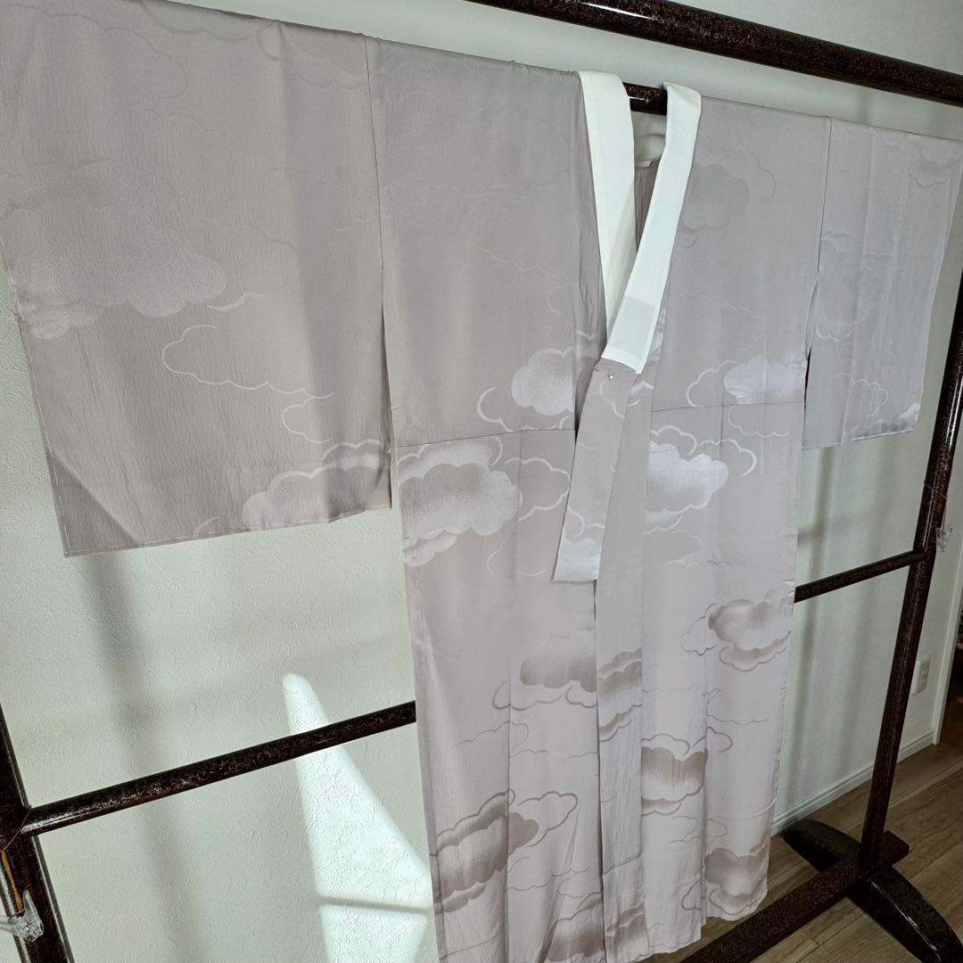 しつけ付　正絹　長襦袢　袖無双　現代　着物　136　紫　雲　トール　横幅たっぷり