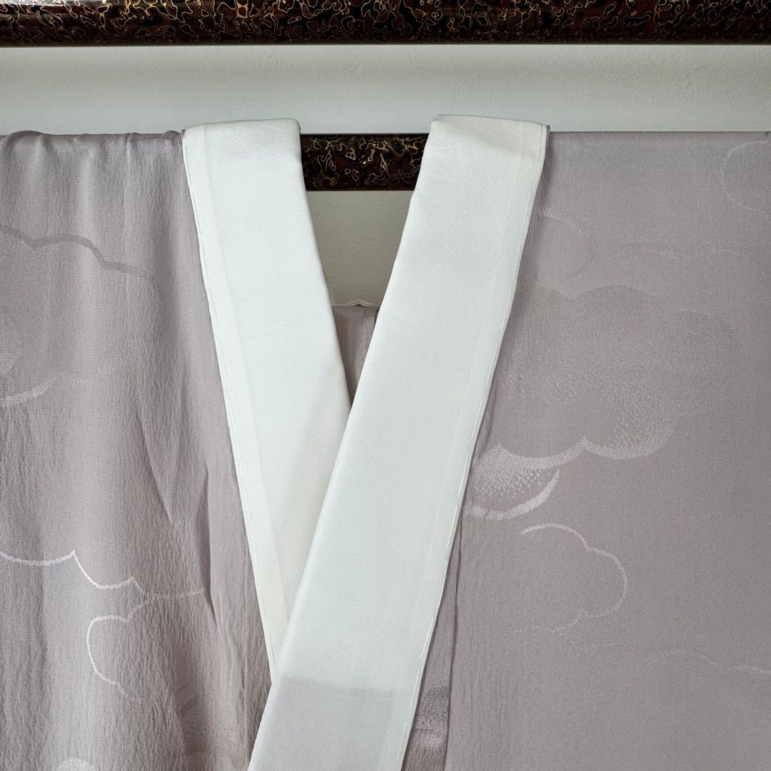 しつけ付　正絹　長襦袢　袖無双　現代　着物　136　紫　雲　トール　横幅たっぷり