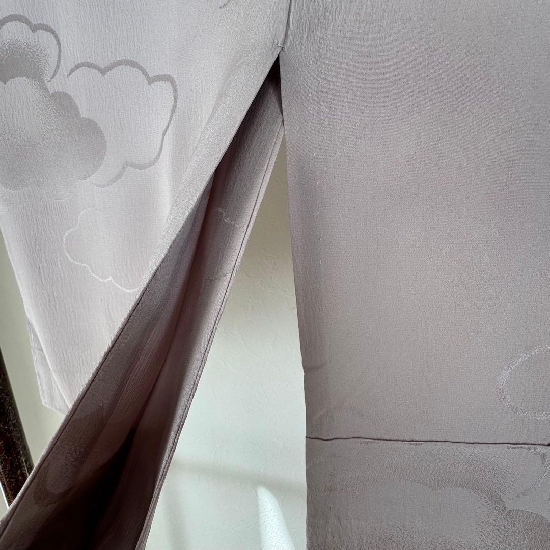 しつけ付　正絹　長襦袢　袖無双　現代　着物　136　紫　雲　トール　横幅たっぷり