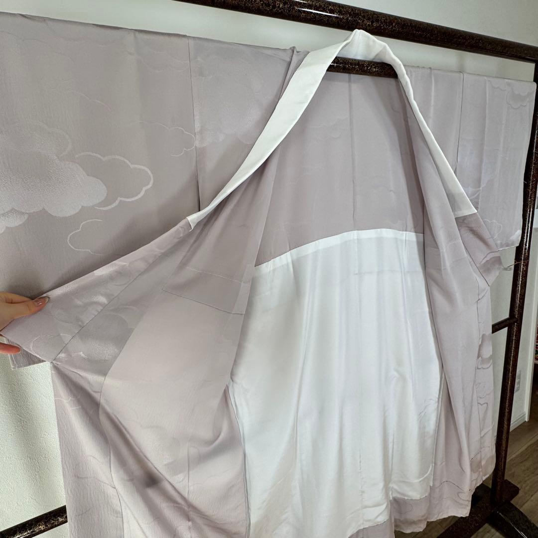 しつけ付　正絹　長襦袢　袖無双　現代　着物　136　紫　雲　トール　横幅たっぷり