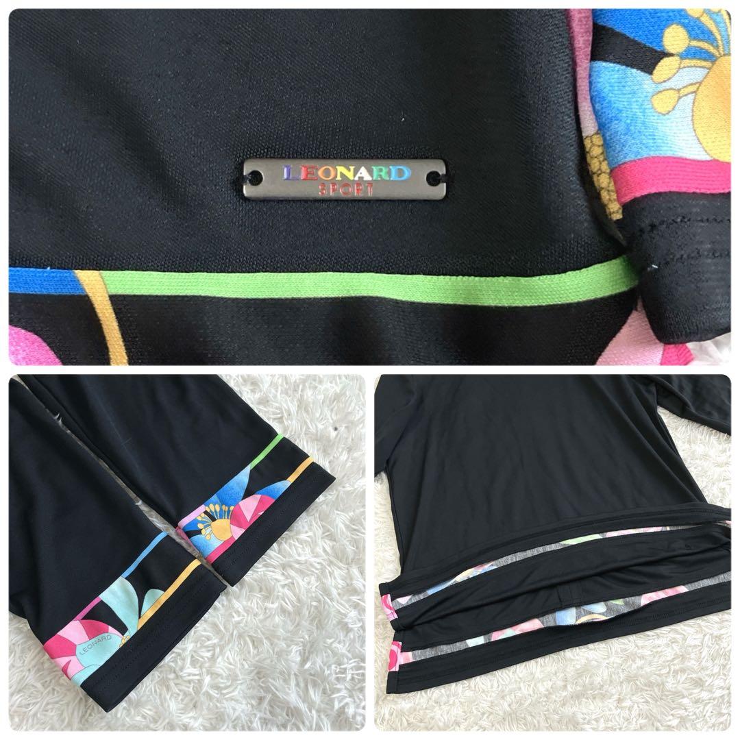 美品✨レオナール カットソー トップス トリム 花 ロゴプレート 黒 38