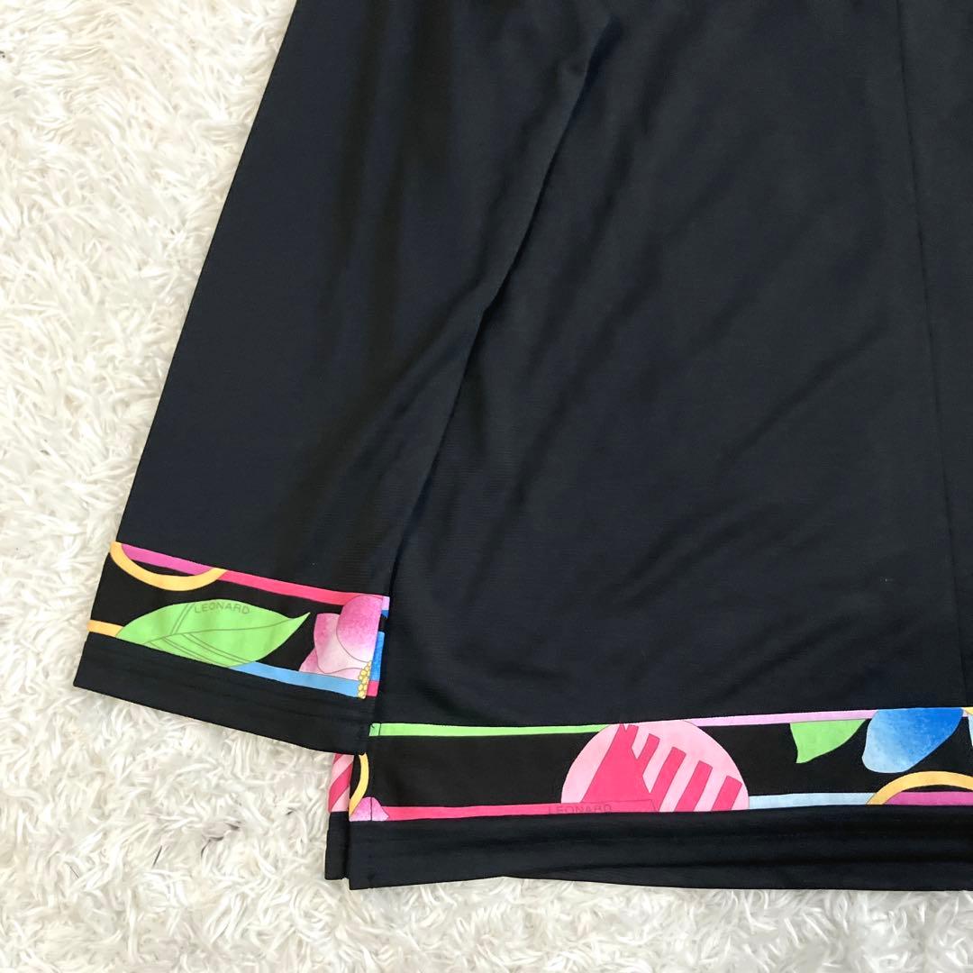 美品✨レオナール カットソー トップス トリム 花 ロゴプレート 黒 38