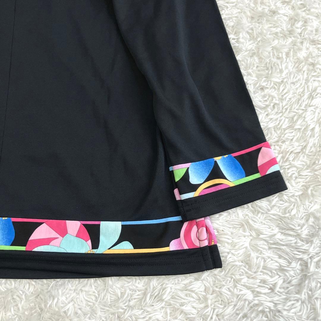 美品✨レオナール カットソー トップス トリム 花 ロゴプレート 黒 38