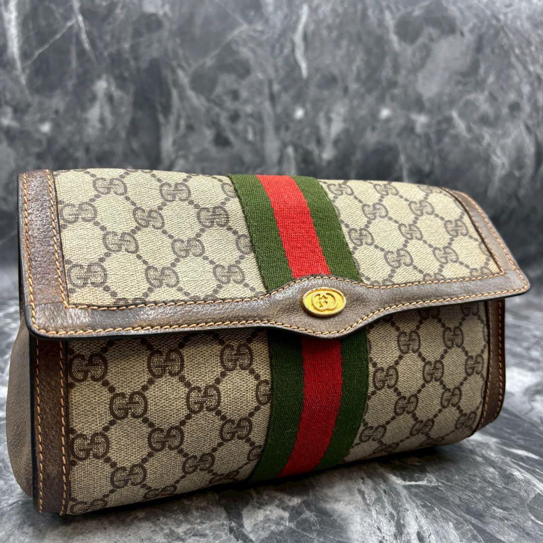 ✨美品✨GUCCI シェリーライン GG クラッチバッグ ブラウン レザー ロゴ