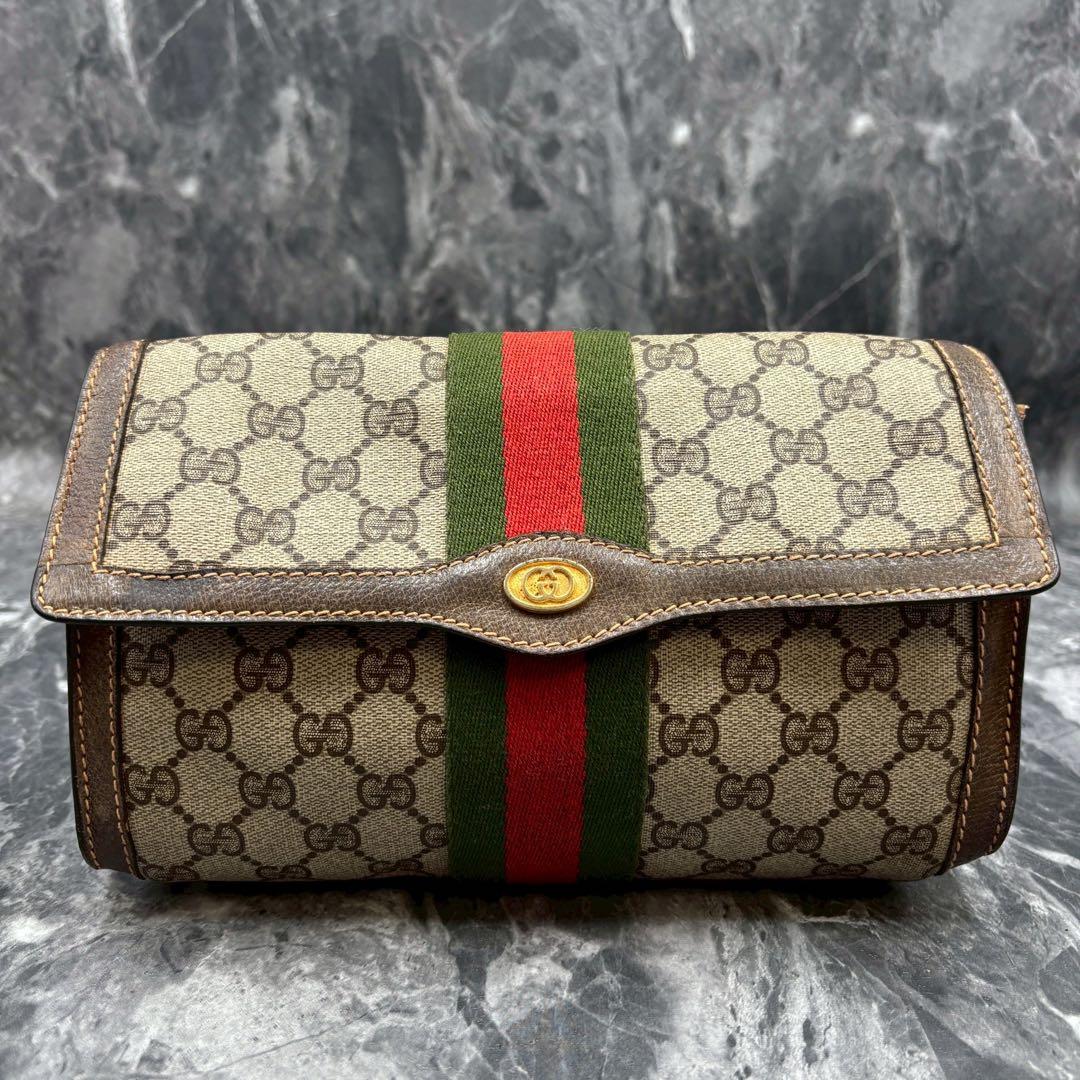 ✨美品✨GUCCI シェリーライン GG クラッチバッグ ブラウン レザー ロゴ