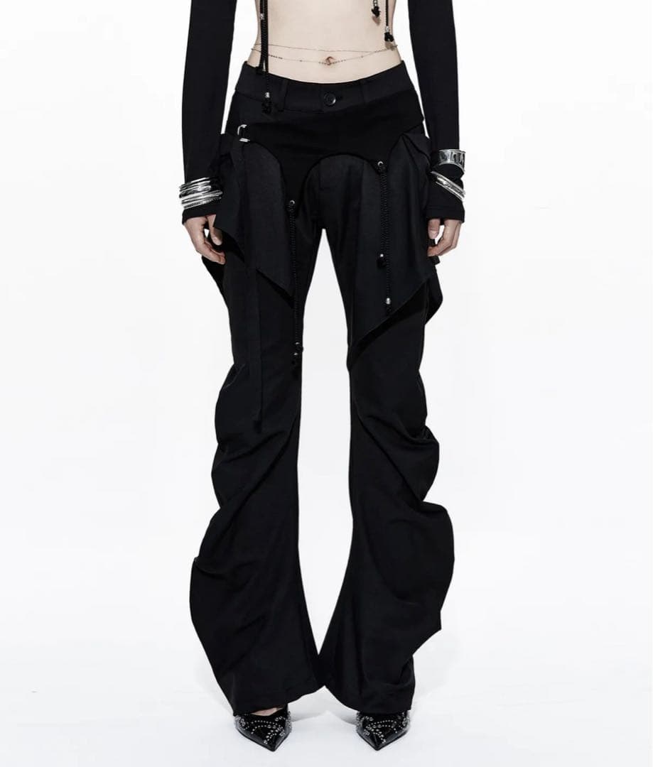 パンツ Kashiko Layered Strap Pants Black