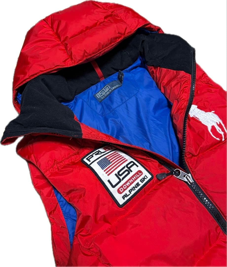 【美品】ラルフローレン ビッグポニーダウンベスト USAパッチ付 フード着脱可